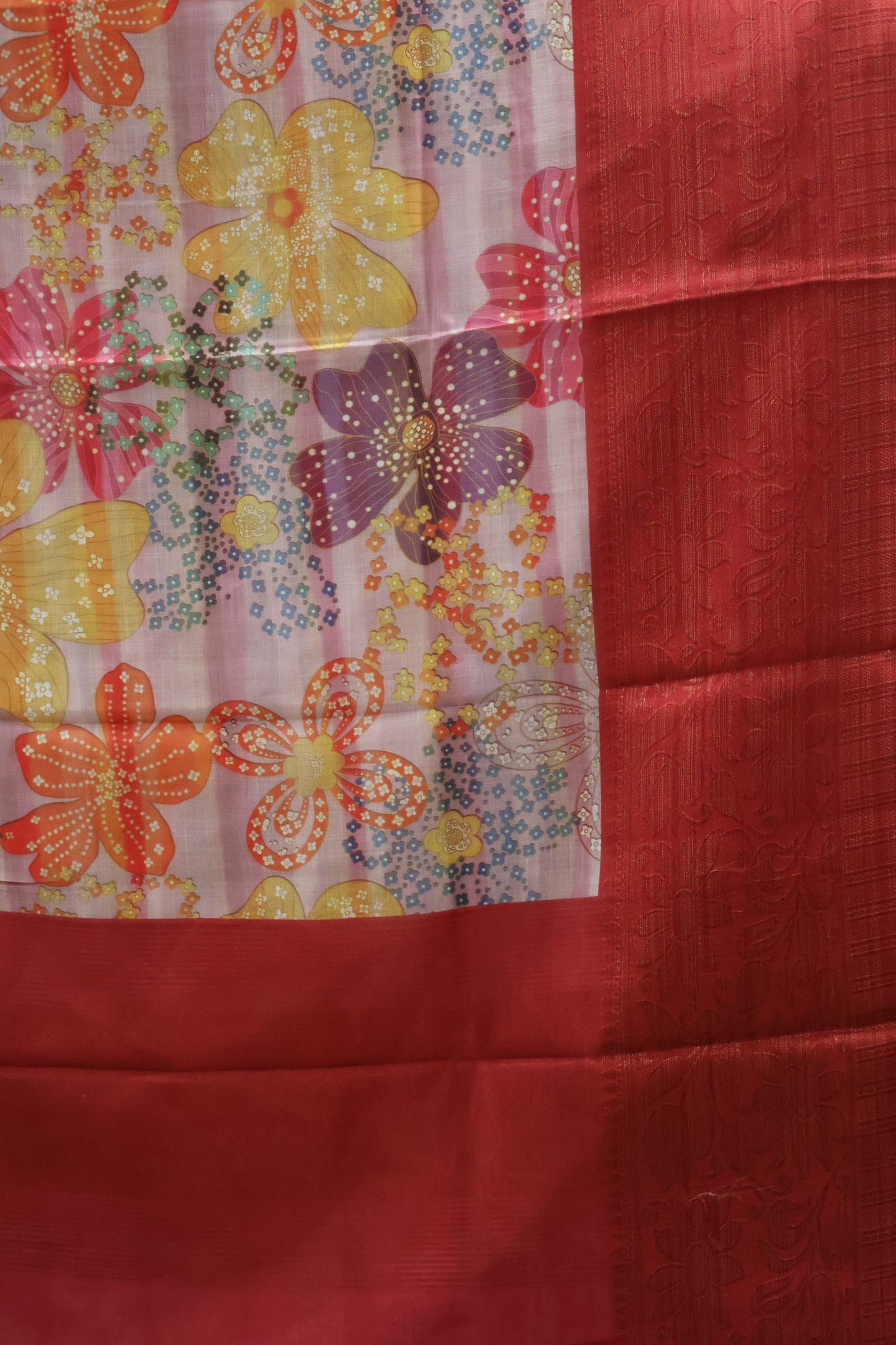 Linen Chanderi Saree- Red Big Border