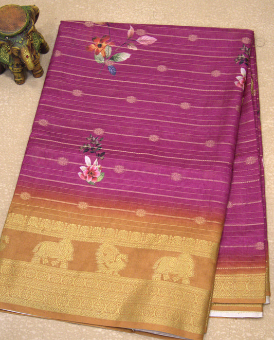 Dola Silk Saree - Pink Floral Flower Line