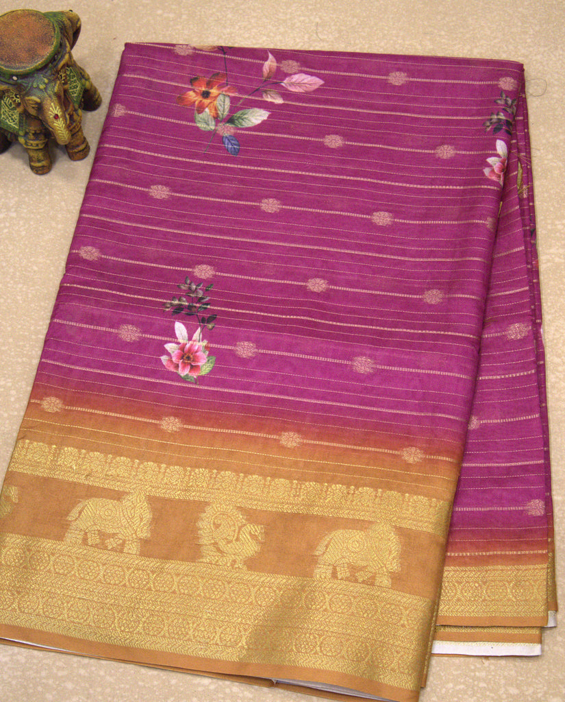 Dola Silk Saree - Pink Floral Flower Line