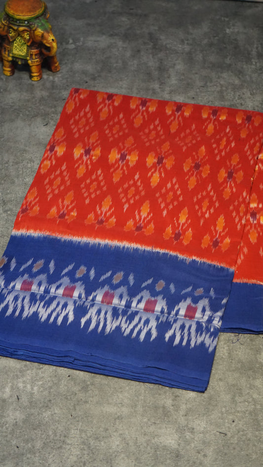 Pochampally Cotton double Ikkat Saree Red - Blue