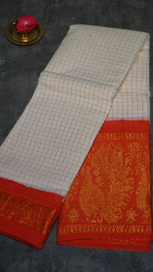 Sungudi Cotton Saree Checks White - Red