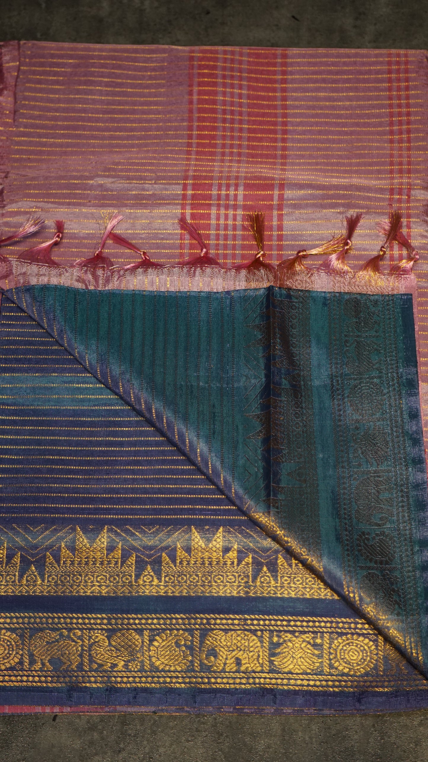Vazhai Naaru Pattu Saree Velthari Light Pink - Blue