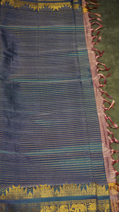 Vazhai Naaru Pattu Saree Velthari Light Pink - Blue