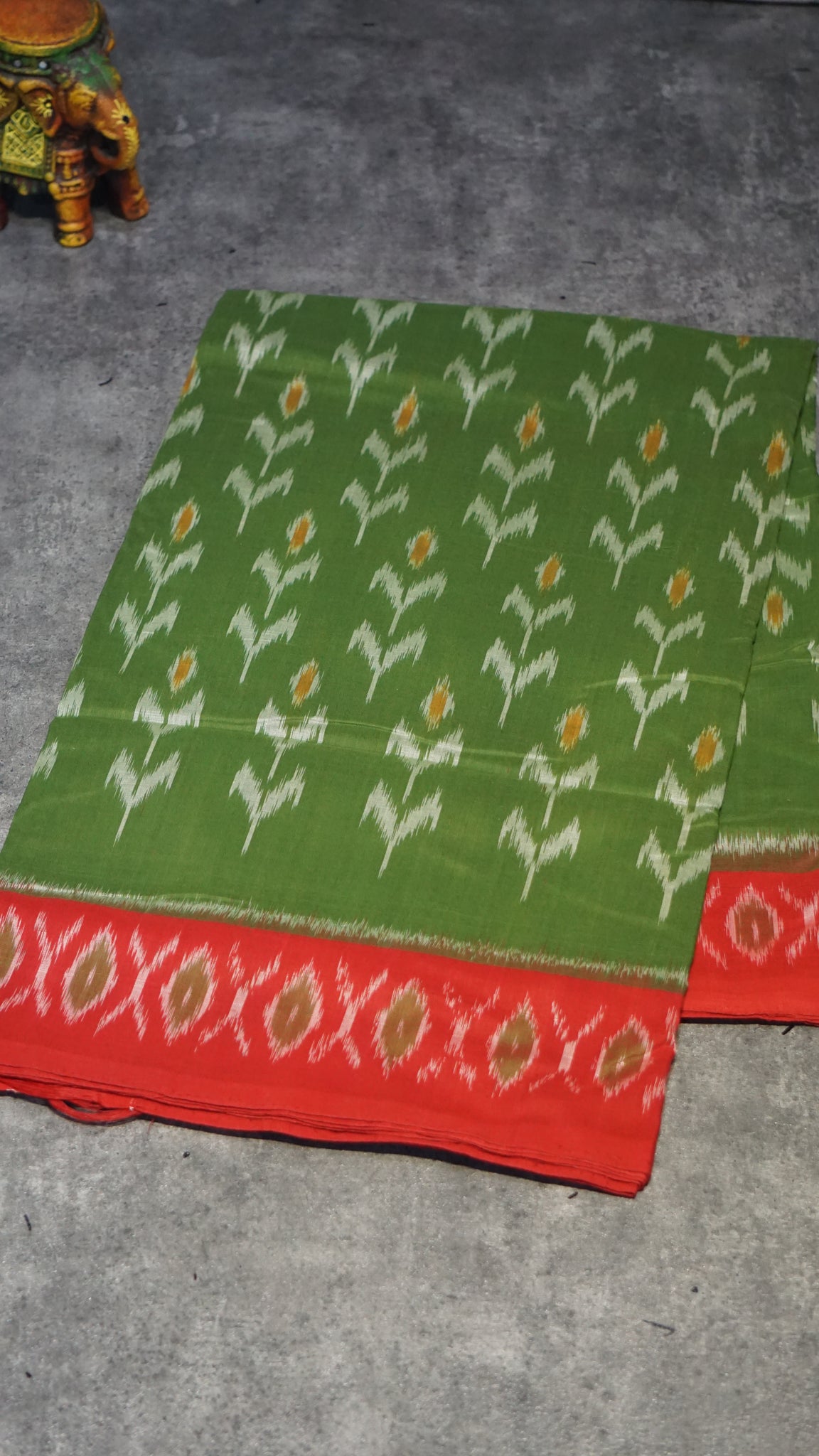 Pochampally Cotton double Ikkat Saree Green - Red