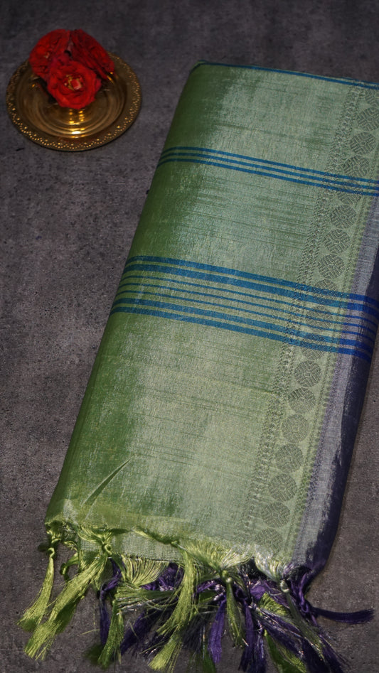 Vazhai Naaru Pattu Saree Vanasingaram Metallic Green - Violet