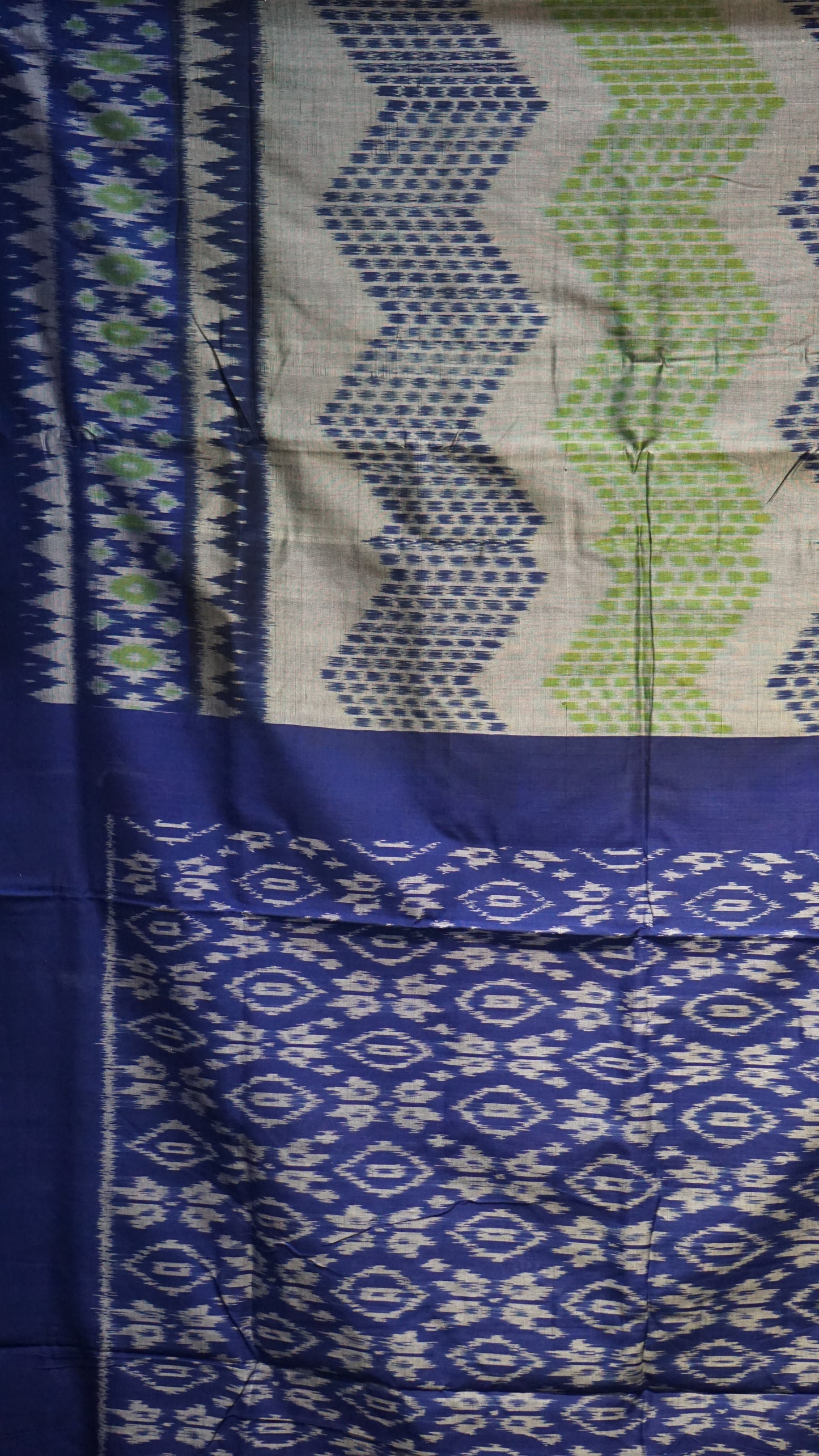 Pochampally Cotton double Ikkat Saree Gray - Blue