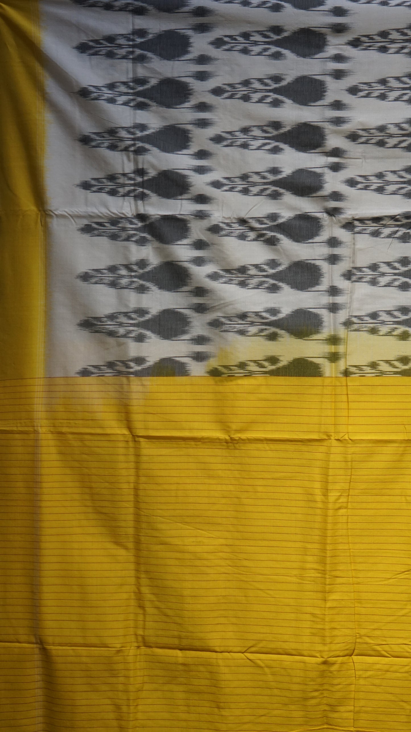 Pochampally Cotton double Ikkat Saree Half White - Yellow