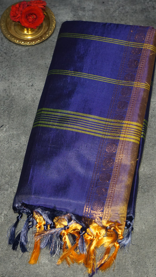 Vazhai Naaru Pattu Saree Vanasingaram Violet - Light Yellow