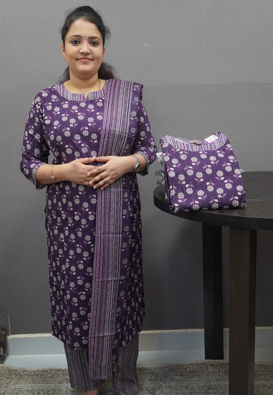 3 Pcs Kurti Set - Dark Purple
