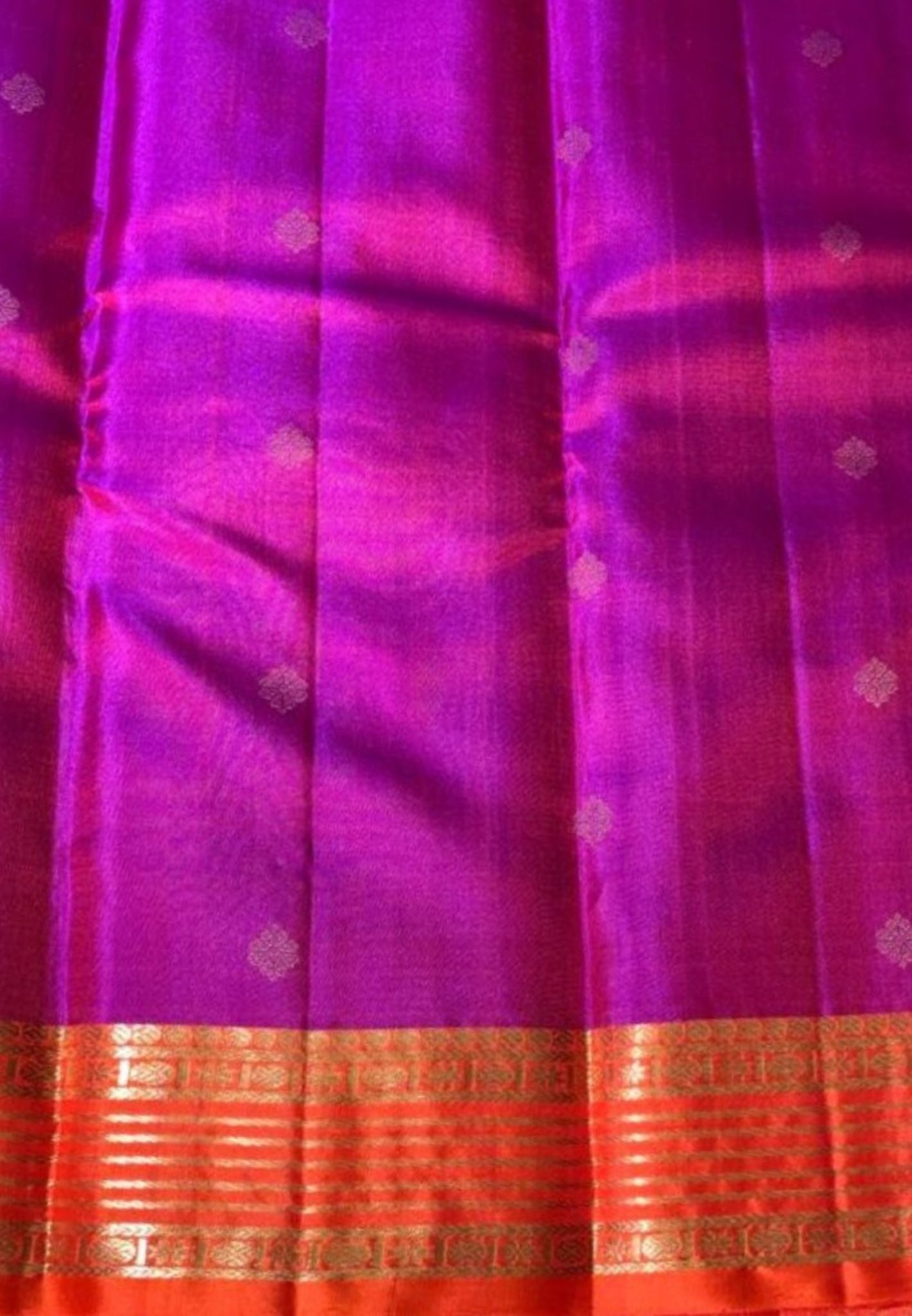Pure Silk Saree Purple-Orange with Floral Butta