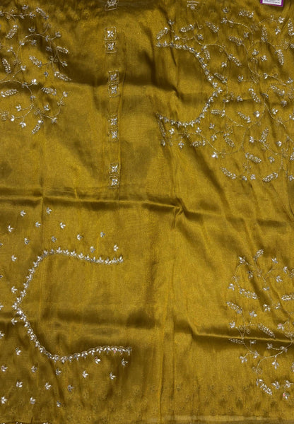 Designer Saree-Gold with Mirror Work