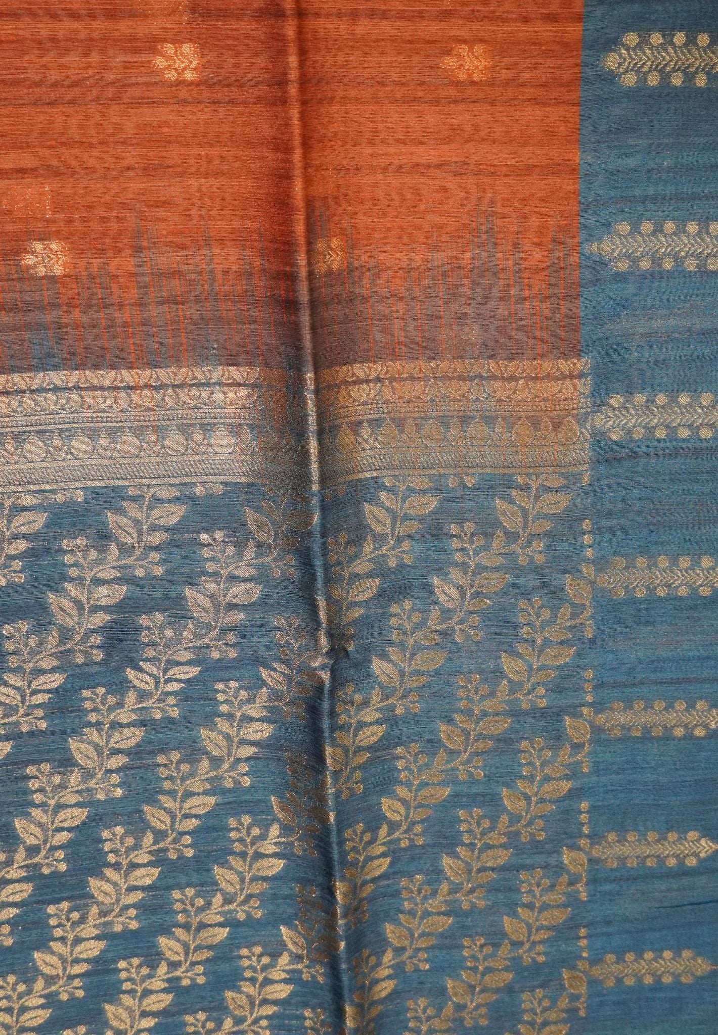 Linen Saree - Brown - Blue