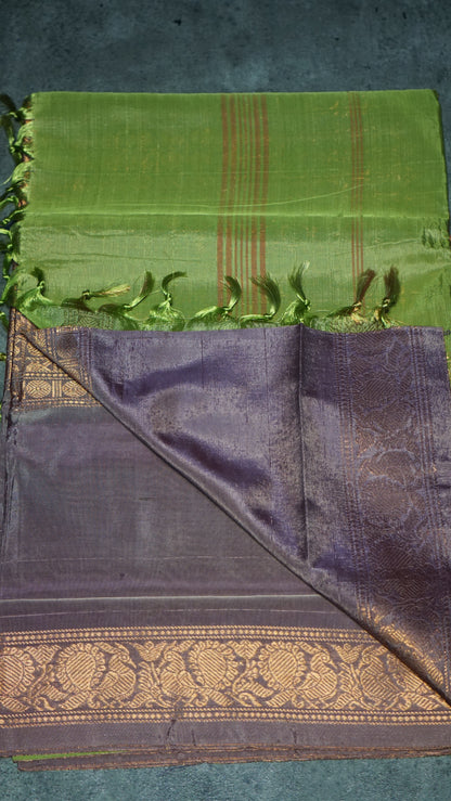 Vazhai Naaru Pattu Saree Vanasingaram Green - Light Wine
