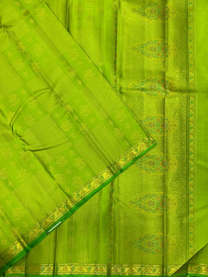 Pure Kanchipuram Silk Saree-Light Green With Meenakari Work and Small Border