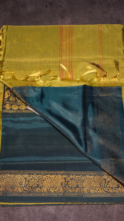 Vazhai Naaru Pattu Saree Vanasingaram Green - Peacock Blue