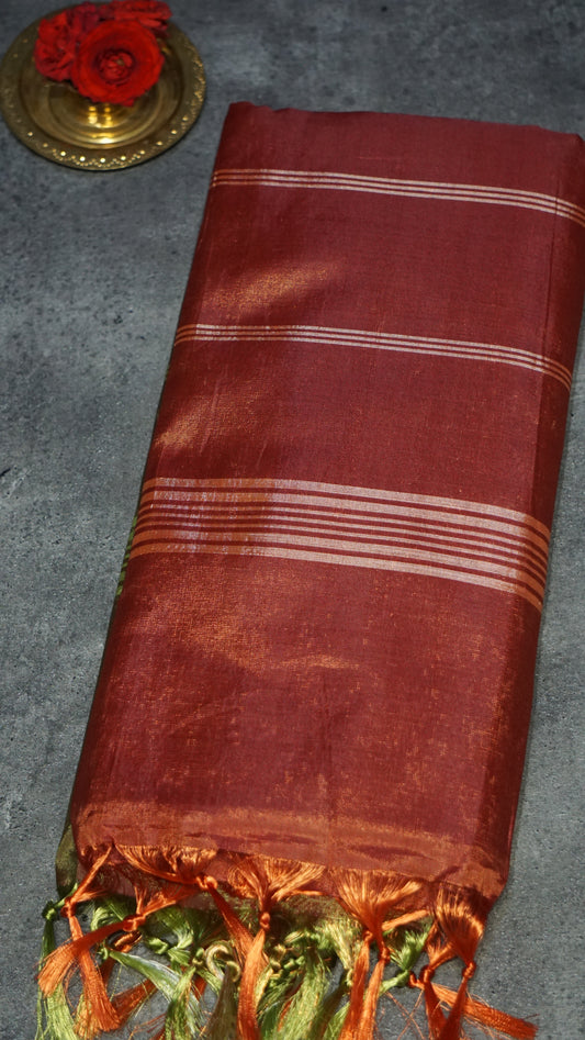 Vazhai Naaru Pattu Saree Vanasingaram Brick Red - Green