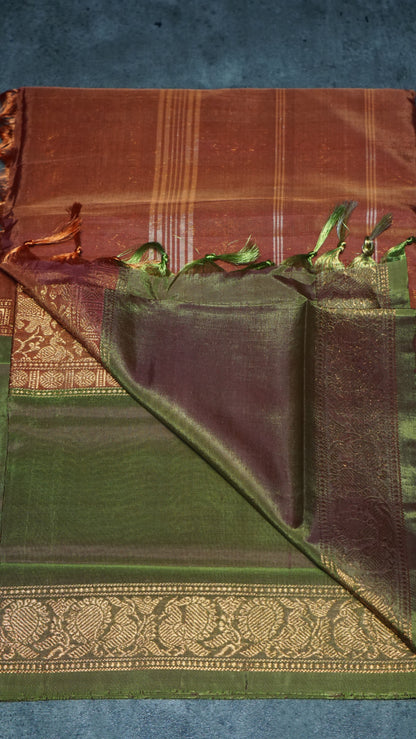 Vazhai Naaru Pattu Saree Vanasingaram Brick Red - Green