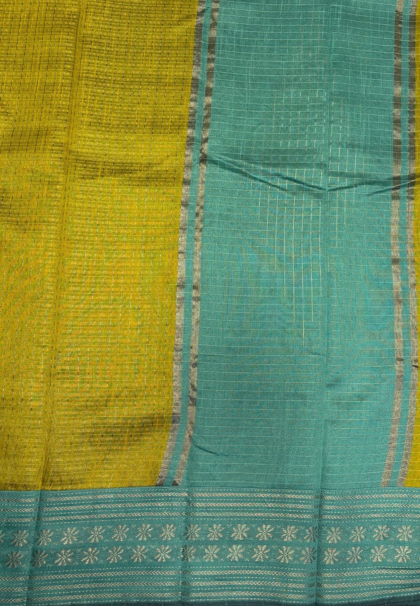 Raw Silk Saree-Yellow in 1000 Butta with Contrast Zari Border