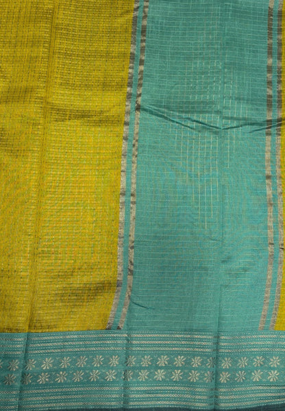 Raw Silk Saree-Yellow in 1000 Butta with Contrast Zari Border