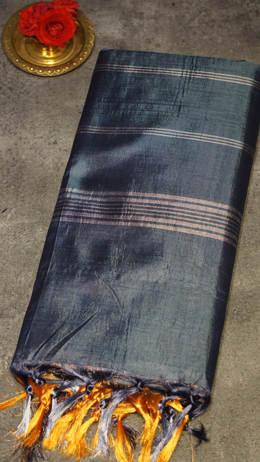 Vazhai Naaru Pattu Saree Vanasingaram Metallic Blue - Yellow