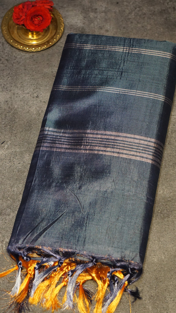 Vazhai Naaru Pattu Saree Vanasingaram Metallic Blue - Yellow