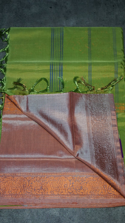 Vazhai Naaru Pattu Saree Vanasingaram Green - Onion Pink
