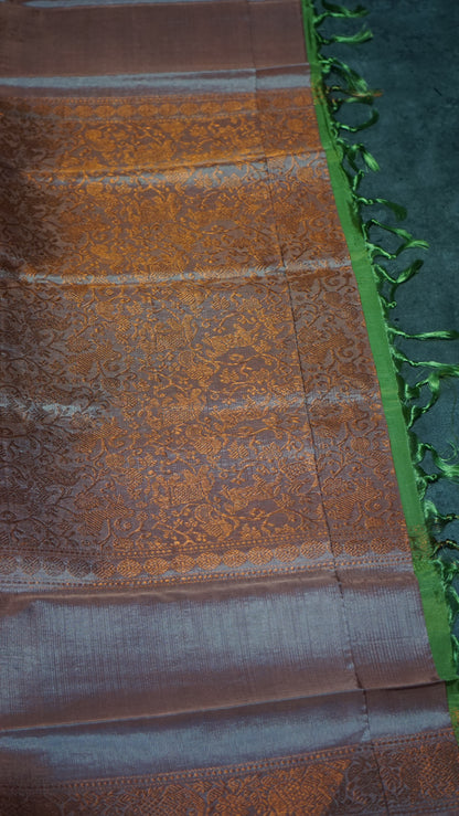 Vazhai Naaru Pattu Saree Vanasingaram Green - Onion Pink
