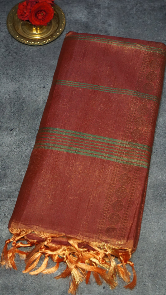 Vazhai Naaru Pattu Saree Vanasingaram Brick Red - Grey