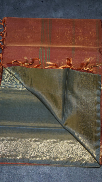 Vazhai Naaru Pattu Saree Vanasingaram Brick Red - Grey