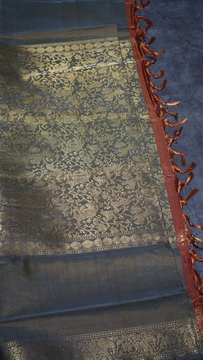 Vazhai Naaru Pattu Saree Vanasingaram Brick Red - Grey