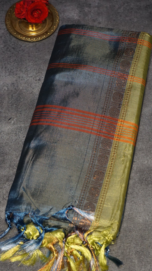 Vazhai Naaru Pattu Saree Vanasingaram Metallic Blue - Green