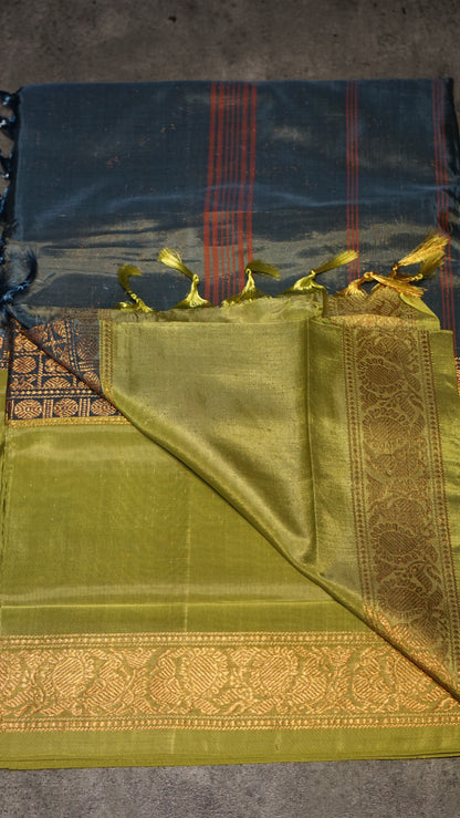 Vazhai Naaru Pattu Saree Vanasingaram Metallic Blue - Green