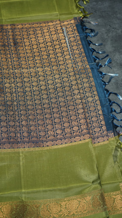 Vazhai Naaru Pattu Saree Vanasingaram Metallic Blue - Green