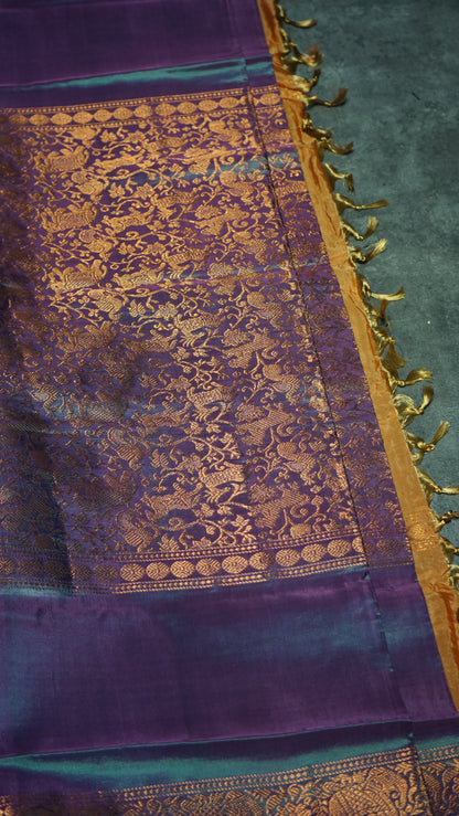 Vazhai Naaru Pattu Saree Vanasingaram Orange - Violet