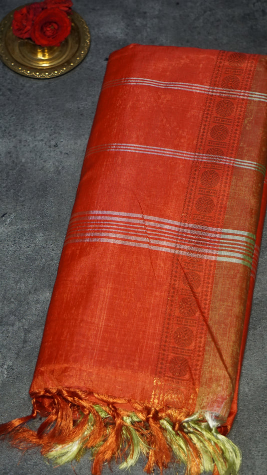 Vazhai Naaru Pattu Saree Vanasingaram Orange Dual