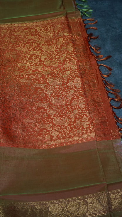 Vazhai Naaru Pattu Saree Vanasingaram Orange Dual