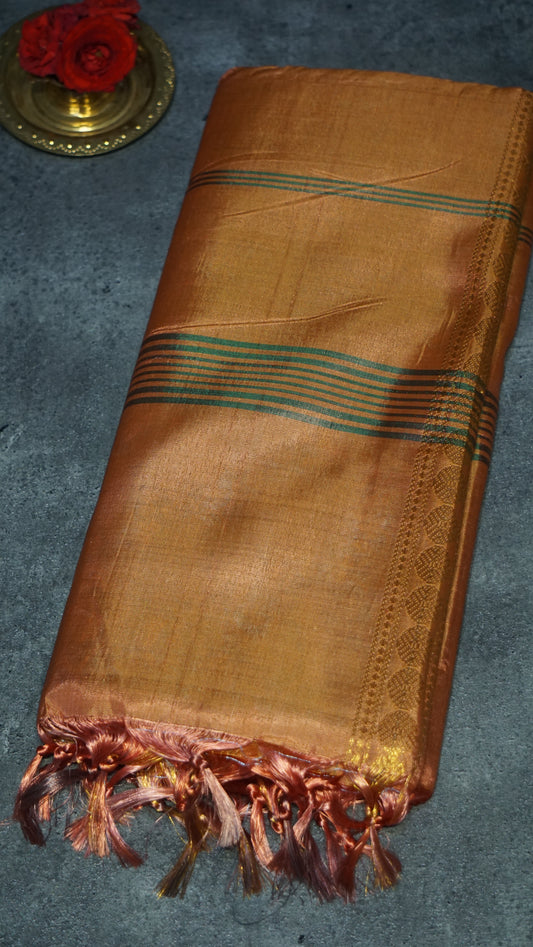 Vazhai Naaru Pattu Saree Vanasingaram Orange - Metallic Blue
