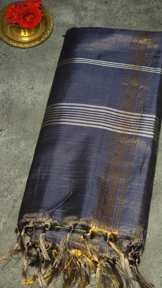 Vazhai Naaru Pattu Saree Vanasingaram Greyish Wine - Light Green
