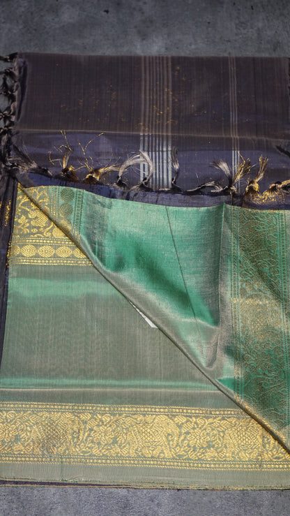 Vazhai Naaru Pattu Saree Vanasingaram Greyish Wine - Light Green