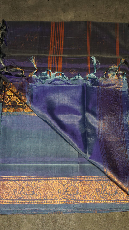 Vazhai Naaru Pattu Saree Vanasingaram Violet - Light Blue