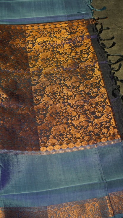 Vazhai Naaru Pattu Saree Vanasingaram Violet - Light Blue