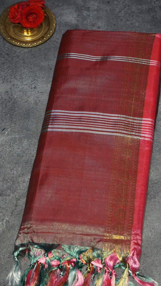 Vazhai Naaru Pattu Saree Vanasingaram Light Brown - Pink