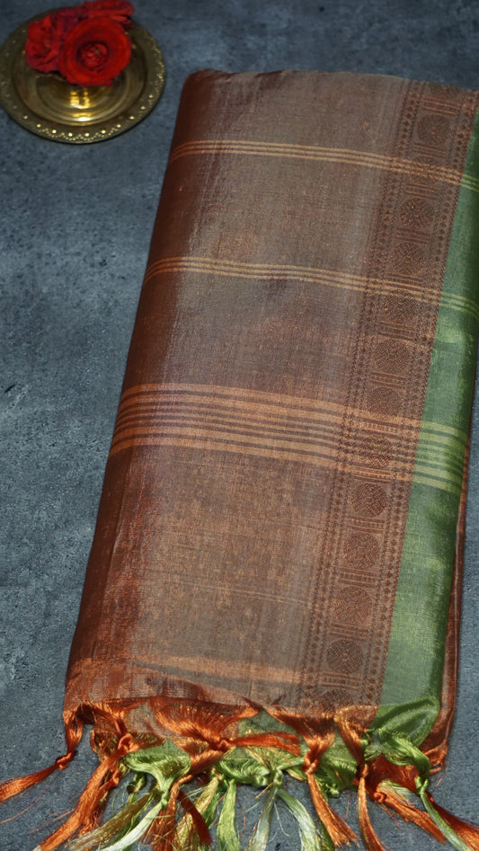 Vazhai Naaru Pattu Saree Vanasingaram Orange - Green