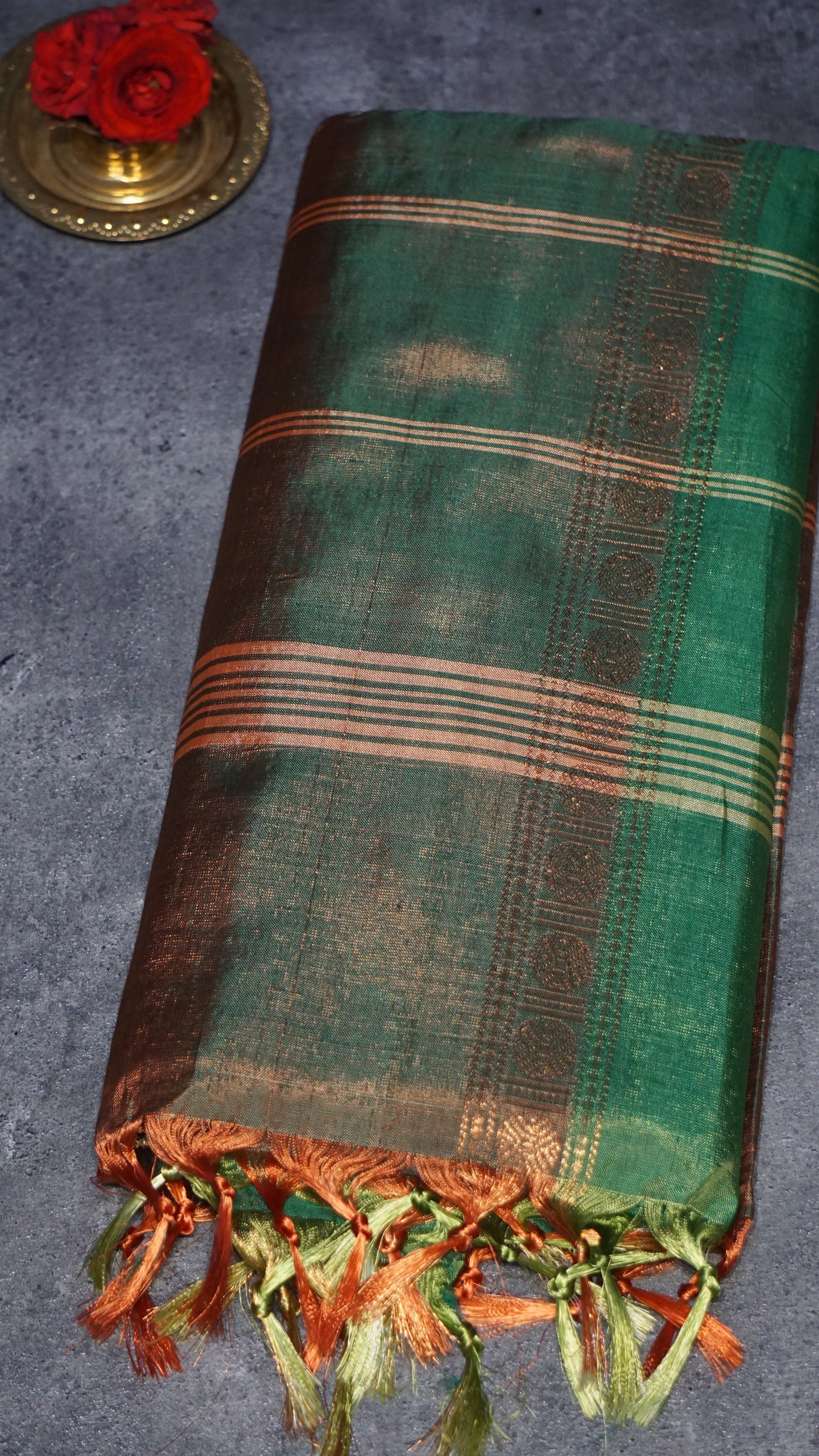 Vazhai Naaru Pattu Saree Vanasingaram Green - Orange