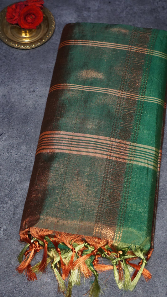 Vazhai Naaru Pattu Saree Vanasingaram Green - Orange
