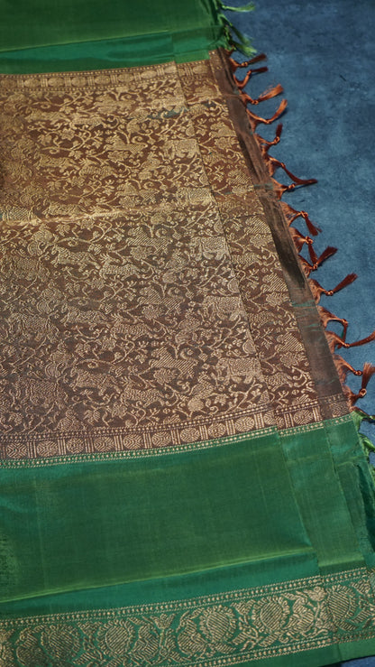 Vazhai Naaru Pattu Saree Vanasingaram Green - Orange