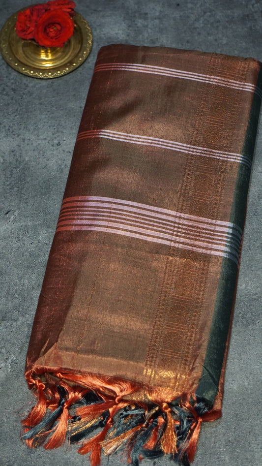 Vazhai Naaru Pattu Saree Vanasingaram Elephant Grey - Orange