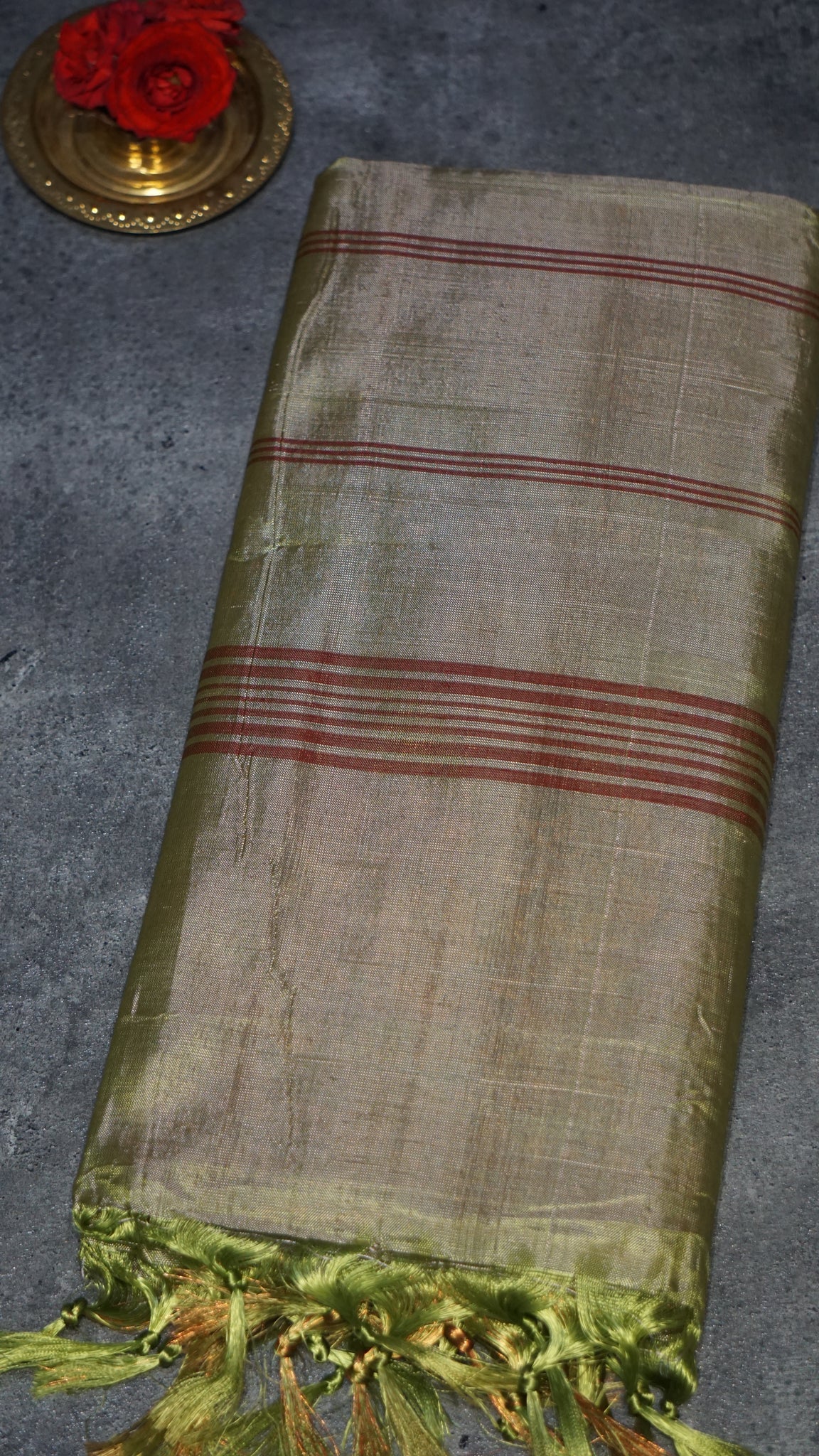 Vazhai Naaru Pattu Saree Vanasingaram Green - Brick Red