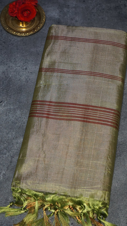 Vazhai Naaru Pattu Saree Vanasingaram Green - Brick Red