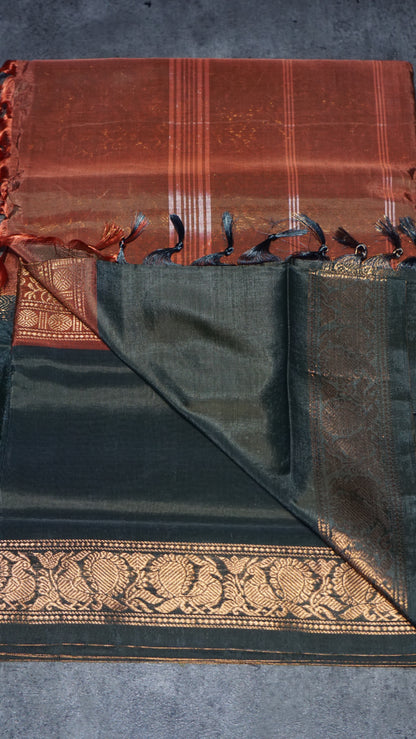 Vazhai Naaru Pattu Saree Vanasingaram Elephant Grey - Orange